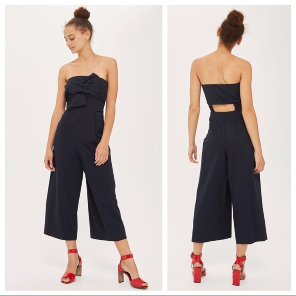 Topshop Navy Jumpsuit with Bow